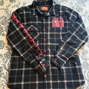 Black Plaid Men's Shirt with Red Accents